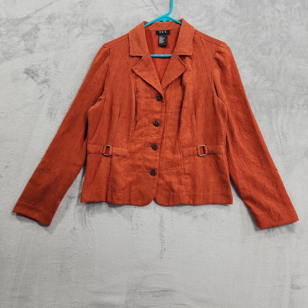 Vintage RQT‎ Blazer Womens M Orange Textured Microfiber Belted Jacket Office